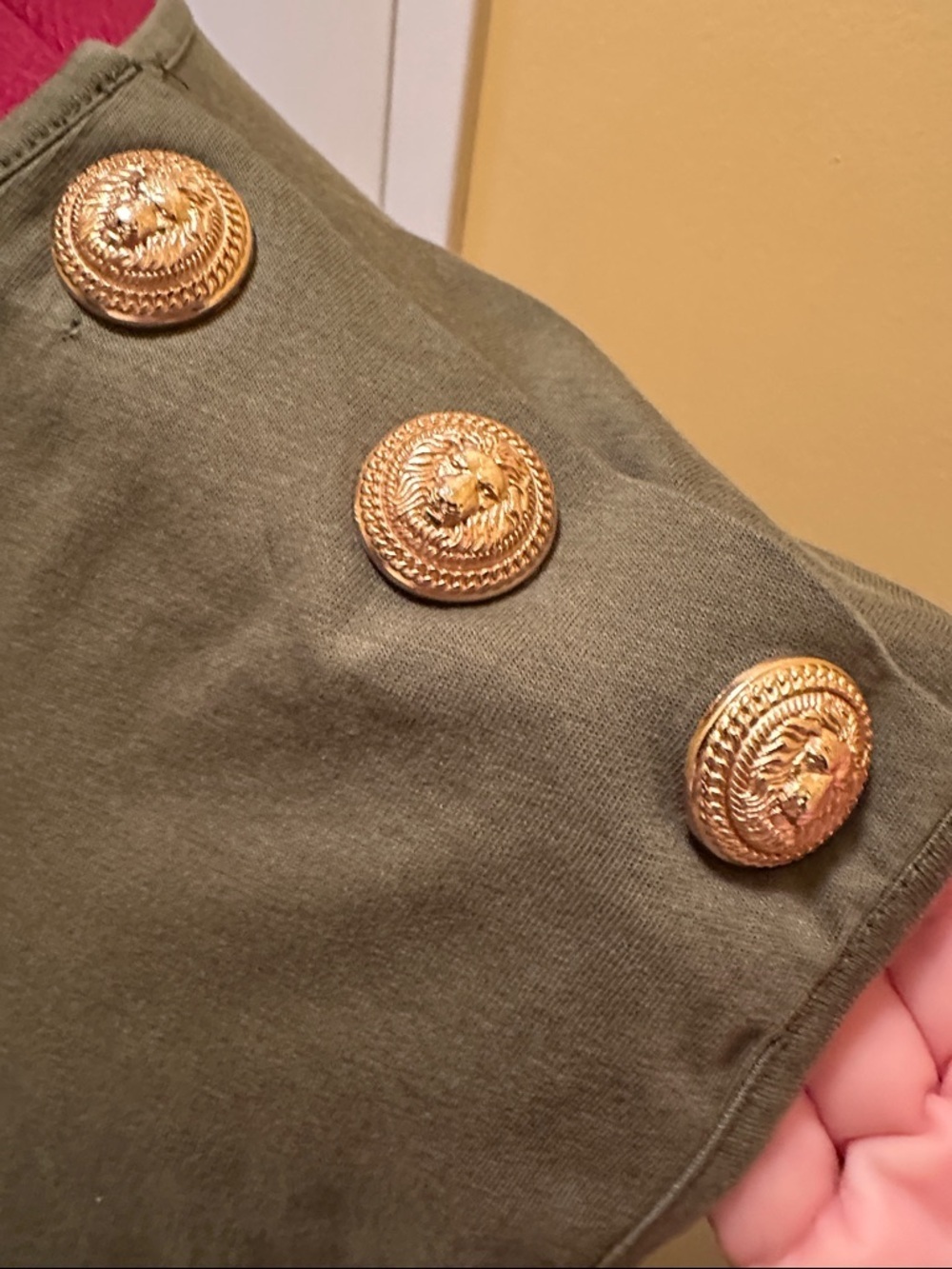 Balmain Paris tank top OLIVE GREEN with Gold Shoulder Buttons and front logo - Picture 4 of 12
